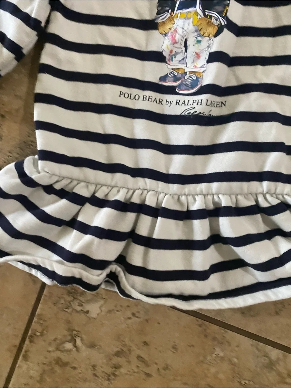 Ralph Lauren Baby Girl Polo Bear Long Sleeve Stripe Drop Waist Dress 12 Months
